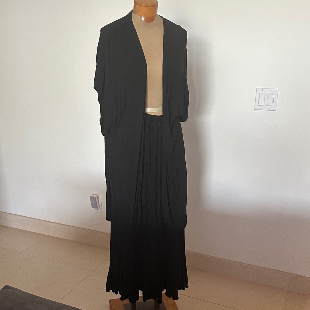Black Open-Front Knit Cardigan and Maxi Skirt Set